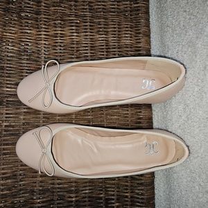 Peach with Beige Trim Ballerina Flats with String Bow - Size 10